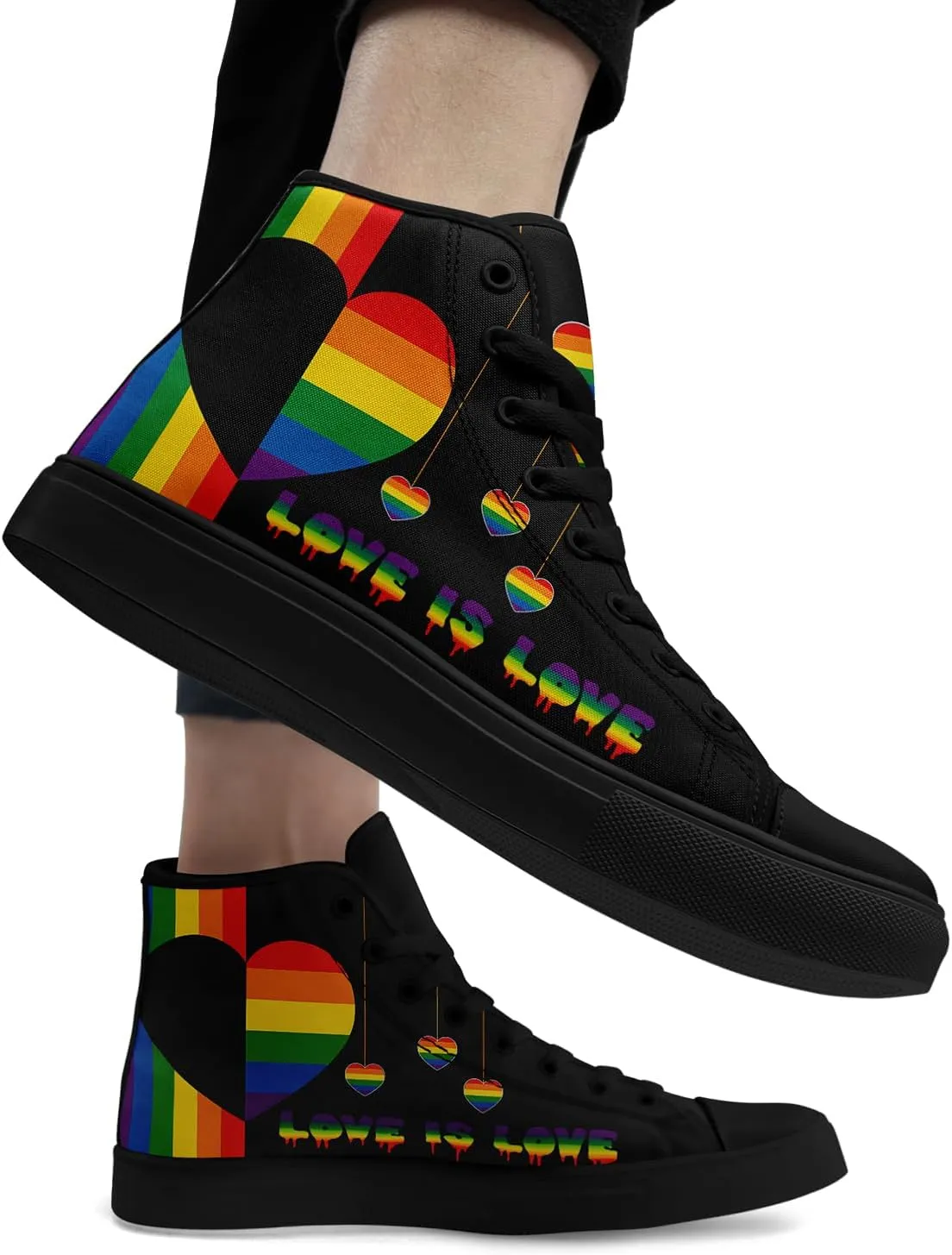 Pride Month High Top Canvas Sneakers Rainbow Lace Up Shoes for Men & Women Breathable Walking Footwear LGBTQ Gift