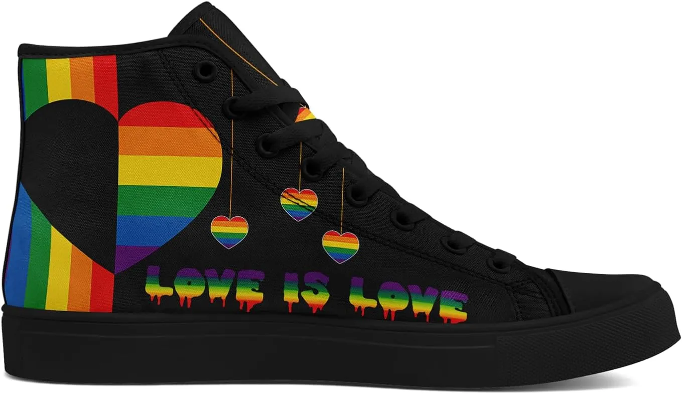 Pride Month High Top Canvas Sneakers Rainbow Lace Up Shoes for Men & Women Breathable Walking Footwear LGBTQ Gift