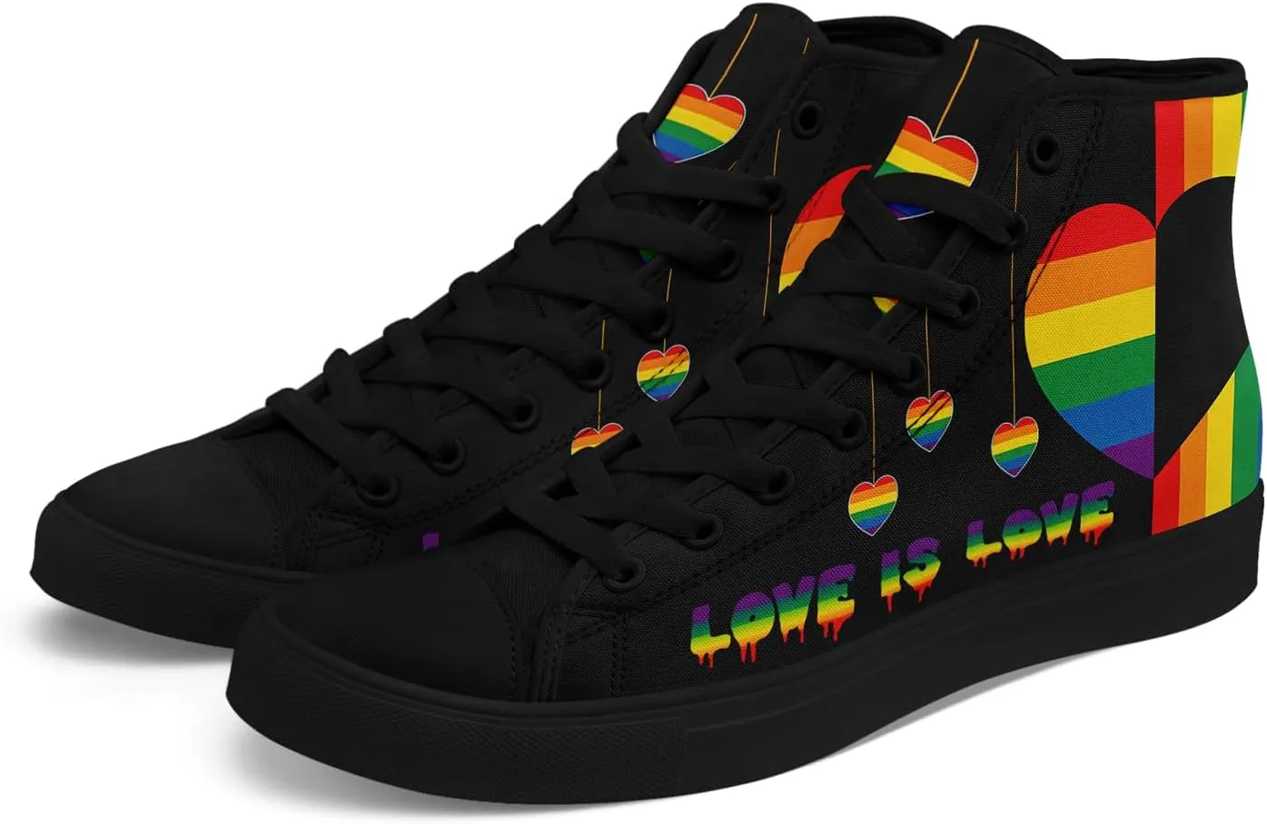 Pride Month High Top Canvas Sneakers Rainbow Lace Up Shoes for Men & Women Breathable Walking Footwear LGBTQ Gift