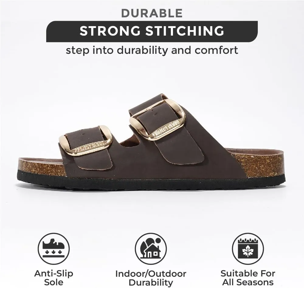 Project Cloud Genuine Leather Flat Sandals for Women 2025 Comfortable Beach Essentials Womens Sandals Memory Foam Vacation Essentials Slides for Women Footwear (Santorini)