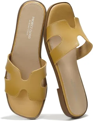Project Cloud Genuine Leather Summer Sandals for Women 2025 - Fashion Flat Womens Sandals with Memory Foam Insole Slides Sandals Women Footwear - Mules Women's Sandals (Jannel)