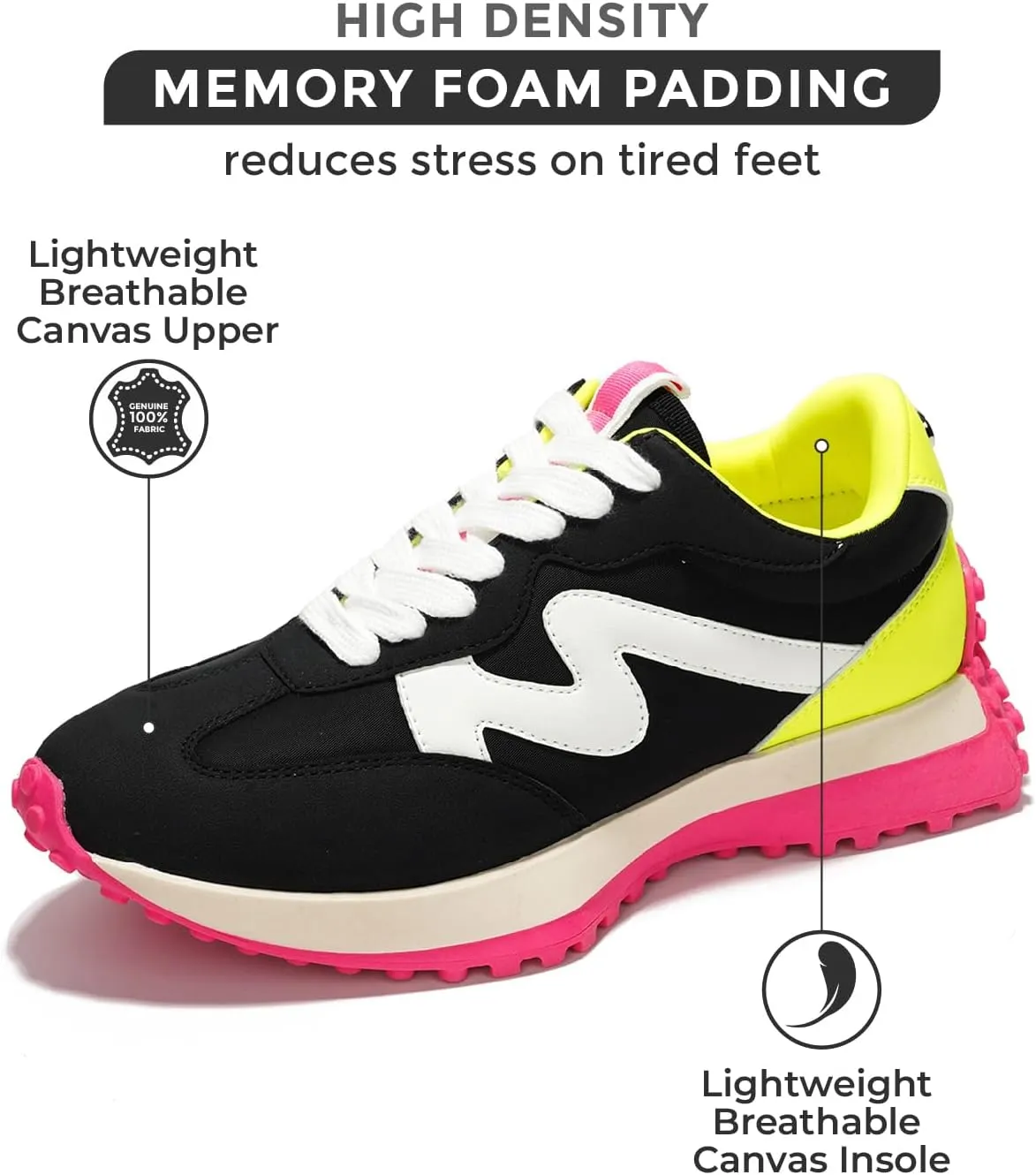 Project Cloud Trendy Sneakers for Women - Memory Foam and Non-Slip Comfortable Casual Ladies Shoes for Womens Fashion Sneakers - Lightweight Lace-up Shoes (Lecco)