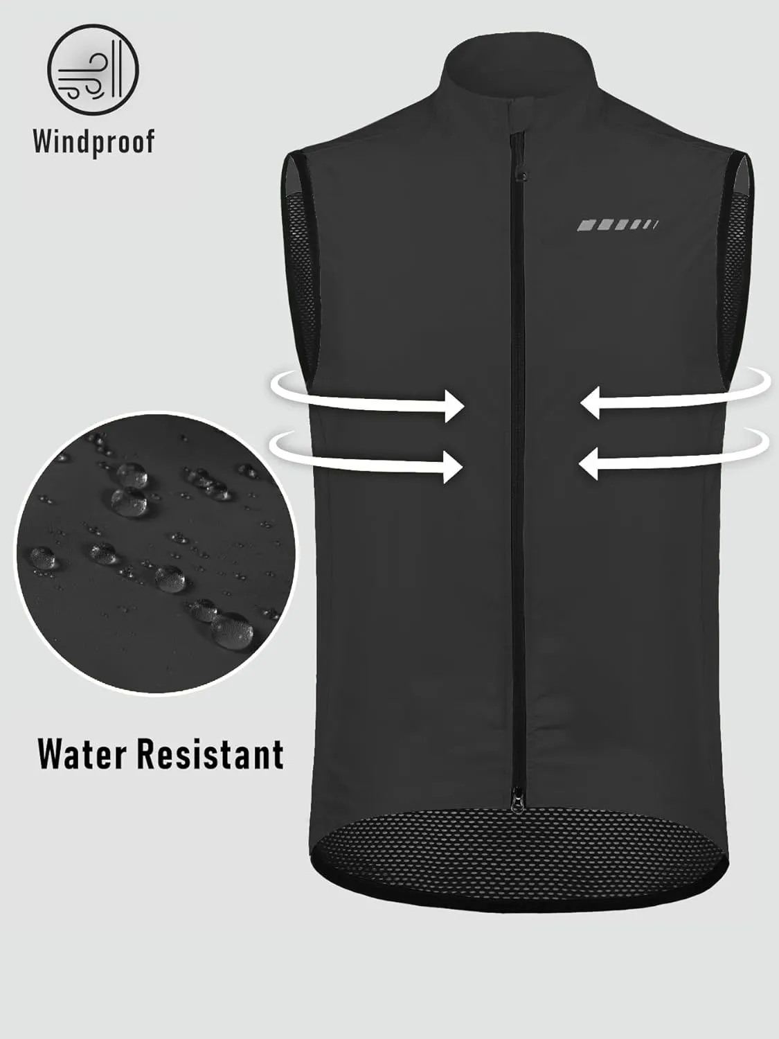 qualidyne Men's Windproof Cycling Vest – Lightweight Full-Zip Sleeveless Biking Jacket with Pockets for Cycling, Running