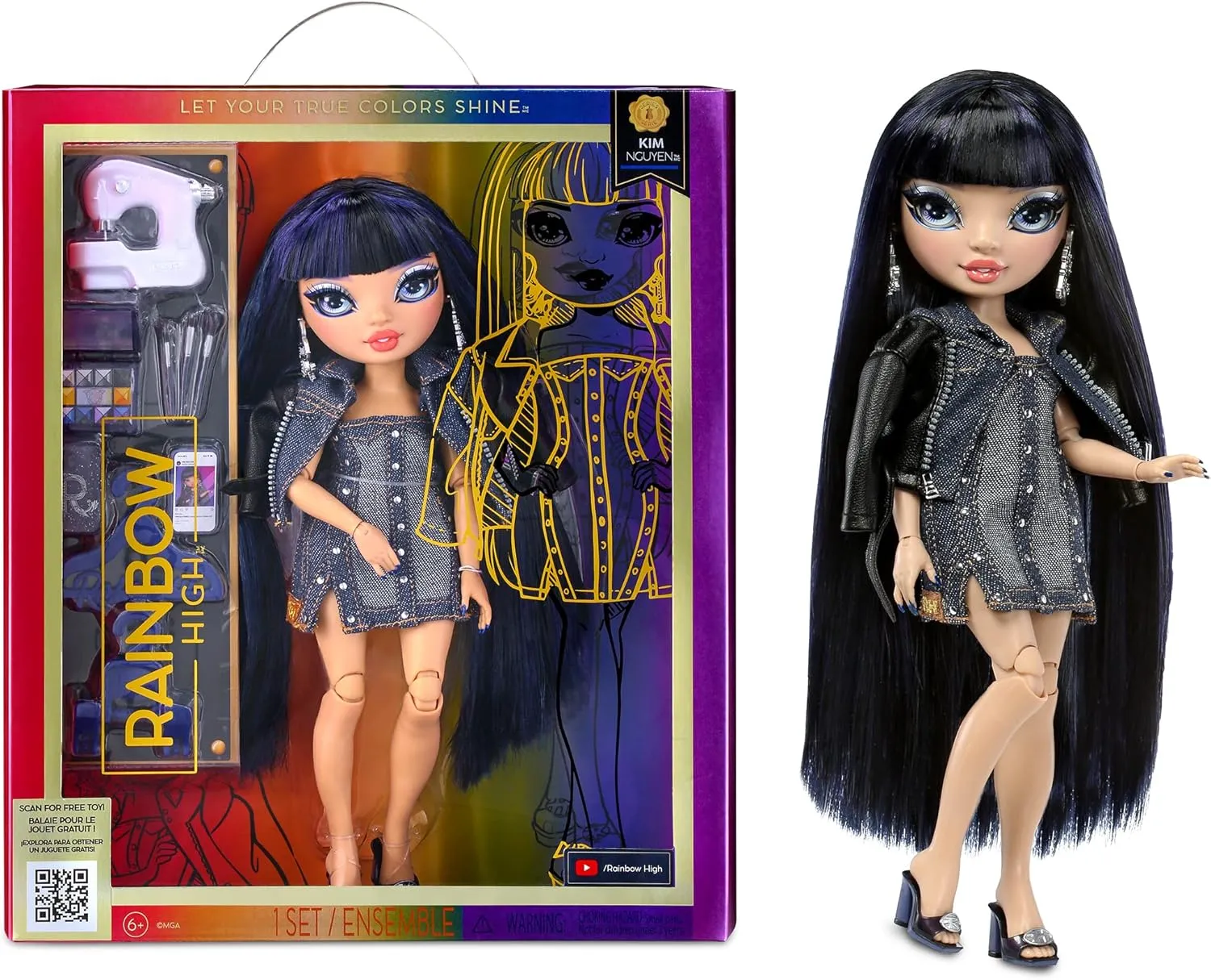 Rainbow High Kim- Denim Blue Fashion Doll. Fashionable Outfit & 10  Colorful Play Accessories. Great Gift for Kids 4-12 Years Old and Collectors.