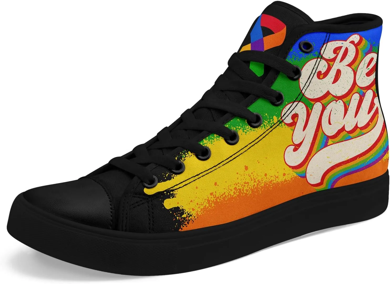 Rainbow High-Top Canvas Sneakers – Stylish Lace-Up Shoes for Men & Women, Lightweight Casual Footwear, Equality Gift