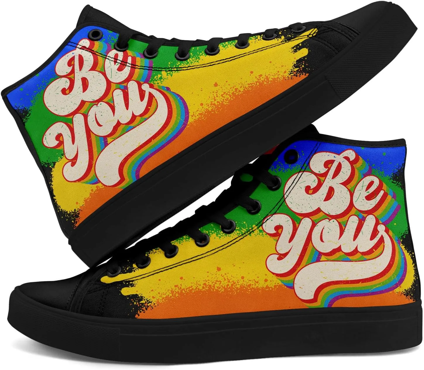 Rainbow High-Top Canvas Sneakers – Stylish Lace-Up Shoes for Men & Women, Lightweight Casual Footwear, Equality Gift