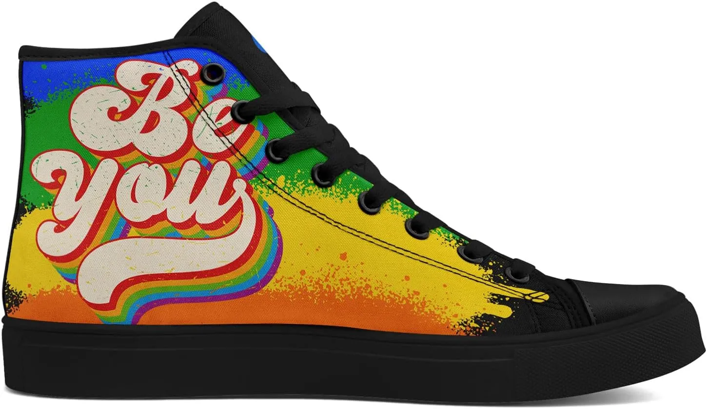 Rainbow High-Top Canvas Sneakers – Stylish Lace-Up Shoes for Men & Women, Lightweight Casual Footwear, Equality Gift