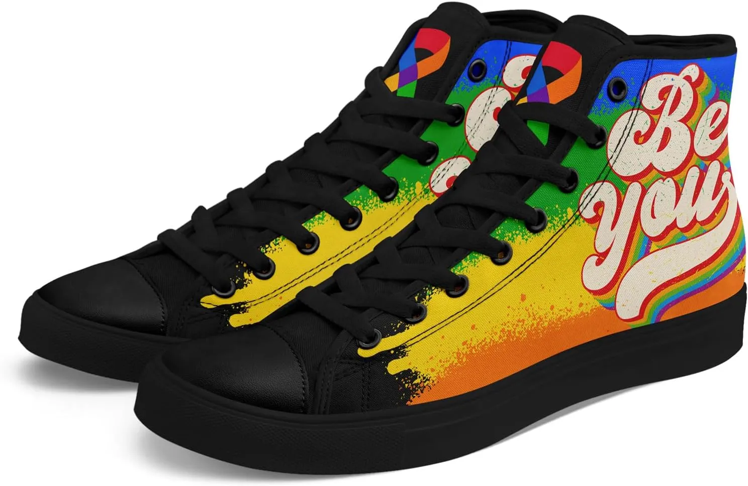 Rainbow High-Top Canvas Sneakers – Stylish Lace-Up Shoes for Men & Women, Lightweight Casual Footwear, Equality Gift