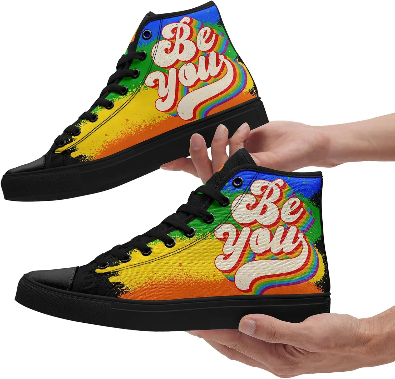 Rainbow High-Top Canvas Sneakers – Stylish Lace-Up Shoes for Men & Women, Lightweight Casual Footwear, Equality Gift