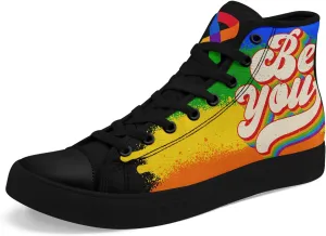 Rainbow High-Top Canvas Sneakers – Stylish Lace-Up Shoes for Men & Women, Lightweight Casual Footwear, Equality Gift