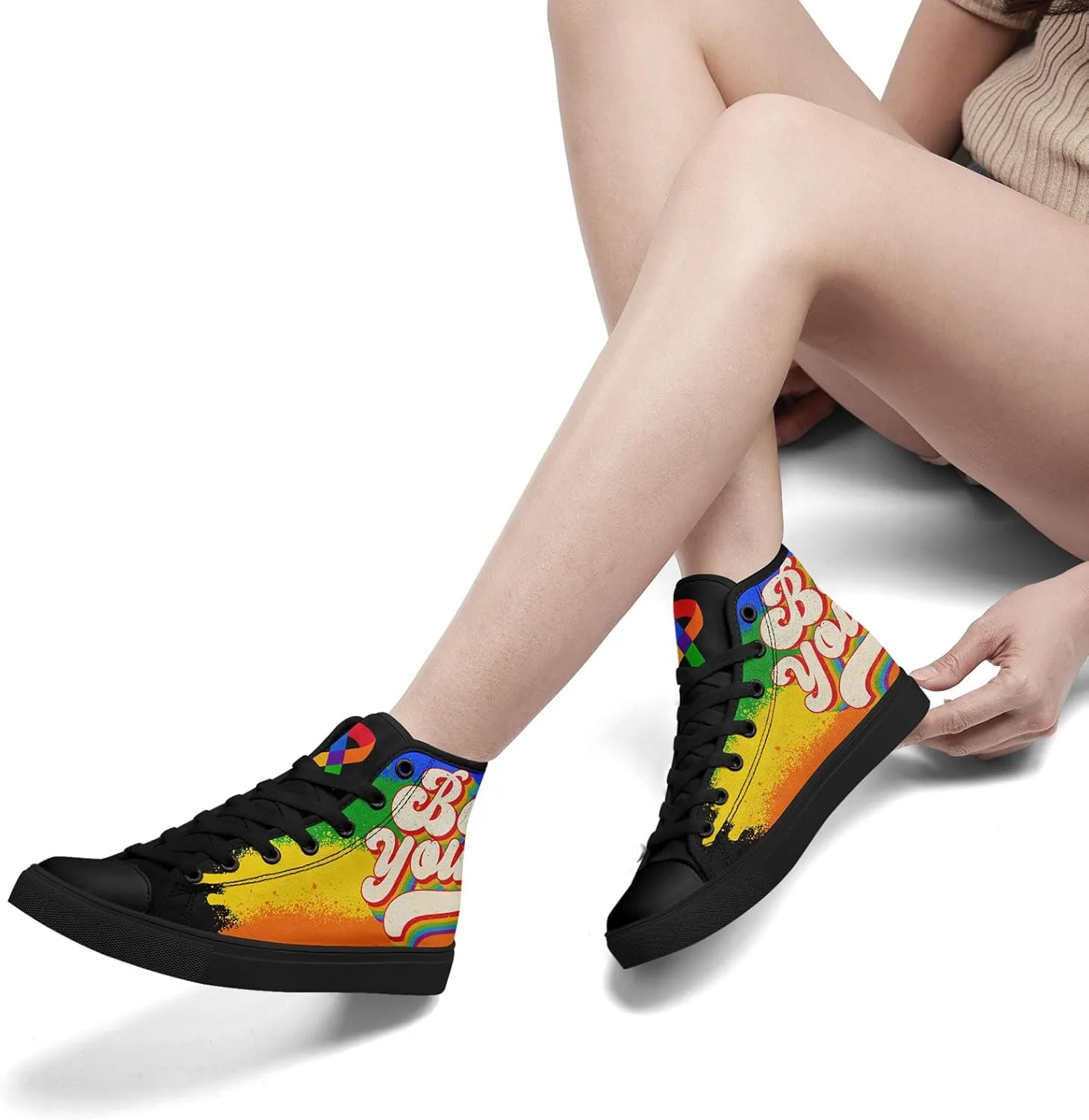 Rainbow High-Top Canvas Sneakers – Stylish Lace-Up Shoes for Men & Women, Lightweight Casual Footwear, Equality Gift