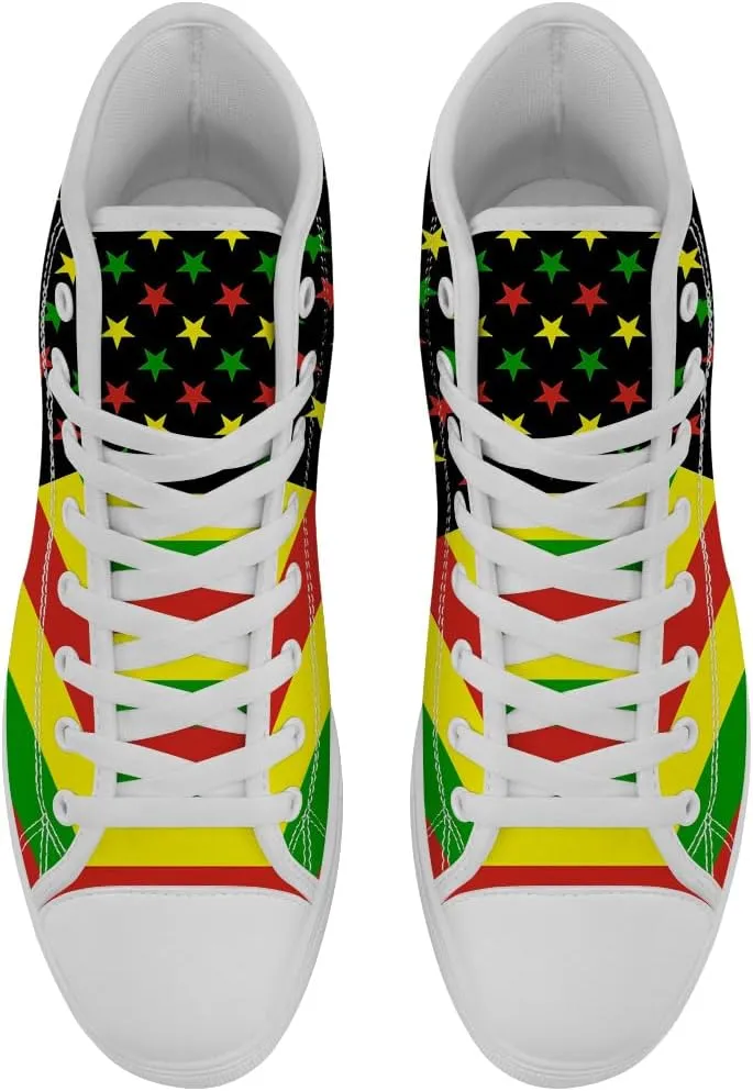 Rasta High Top Canvas Shoes for Men Women Jamaica High Top Sneakers Lace Up Casual Shoes Gifts for Dad Mom