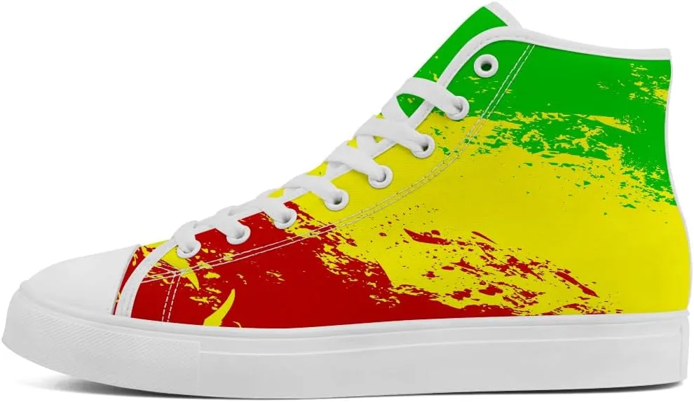 Rasta High Top Canvas Shoes for Men Women Jamaica High Top Sneakers Lace Up Casual Shoes Gifts for Dad Mom