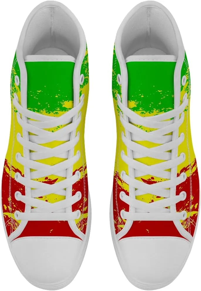 Rasta High Top Canvas Shoes for Men Women Jamaica High Top Sneakers Lace Up Casual Shoes Gifts for Dad Mom