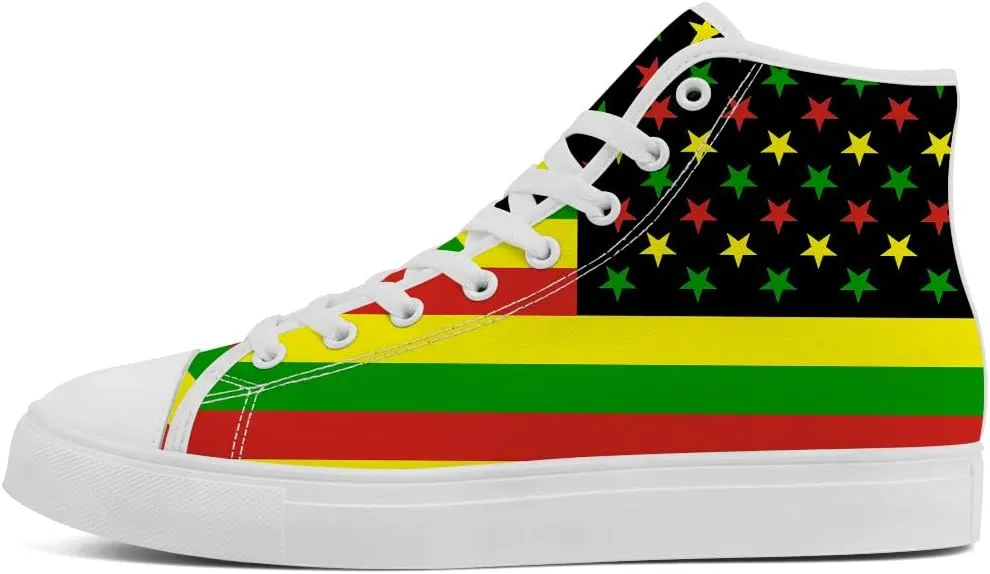 Rasta High Top Canvas Shoes for Men Women Jamaica High Top Sneakers Lace Up Casual Shoes Gifts for Dad Mom