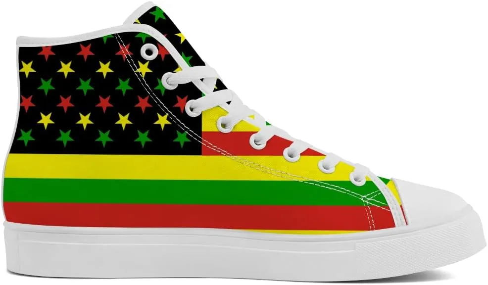 Rasta High Top Canvas Shoes for Men Women Jamaica High Top Sneakers Lace Up Casual Shoes Gifts for Dad Mom