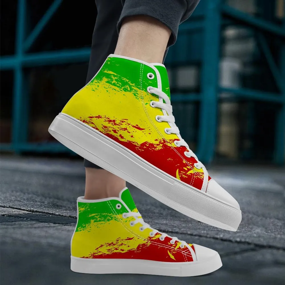 Rasta High Top Canvas Shoes for Men Women Jamaica High Top Sneakers Lace Up Casual Shoes Gifts for Dad Mom