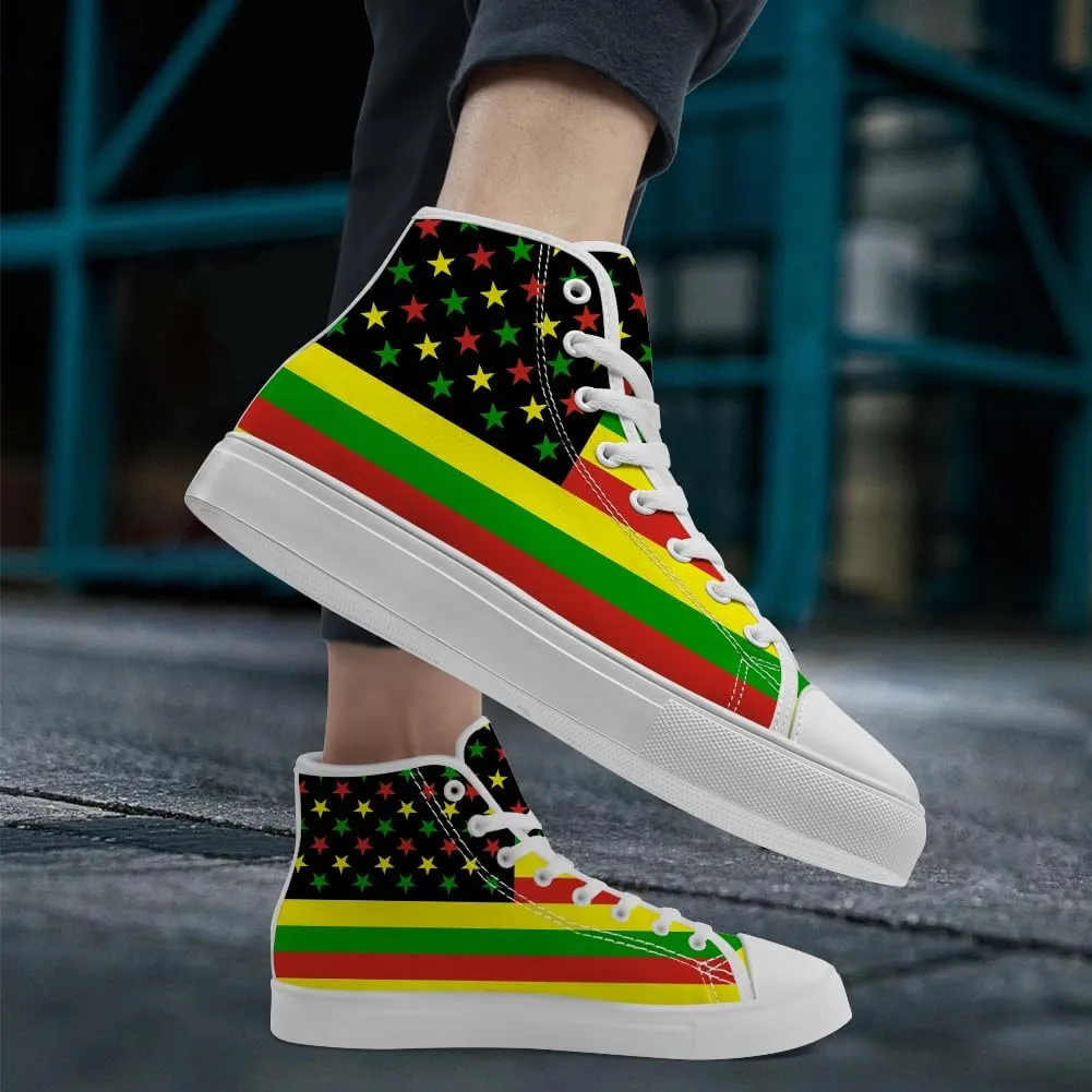 Rasta High Top Canvas Shoes for Men Women Jamaica High Top Sneakers Lace Up Casual Shoes Gifts for Dad Mom