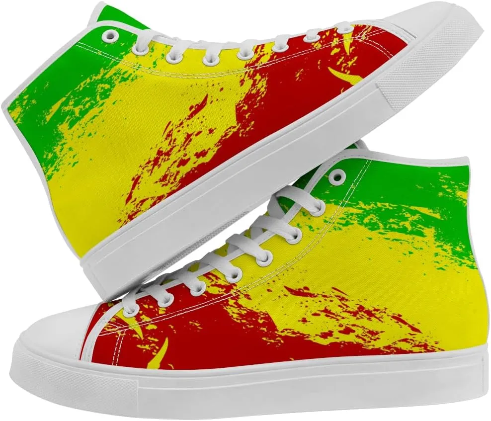 Rasta High Top Canvas Shoes for Men Women Jamaica High Top Sneakers Lace Up Casual Shoes Gifts for Dad Mom