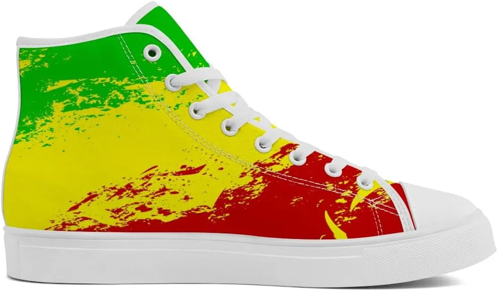 Rasta High Top Canvas Shoes for Men Women Jamaica High Top Sneakers Lace Up Casual Shoes Gifts for Dad Mom