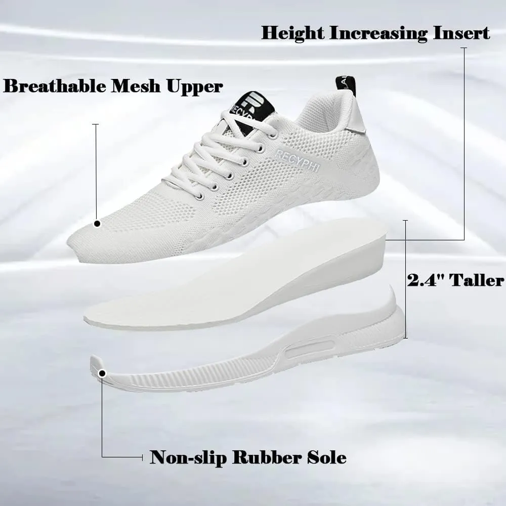Recyphi Men's Invisible Height Increasing Elevator Shoes Lightweight Sport Shoes Height-Boosting Fashion Sneakers 2.4'' Taller
