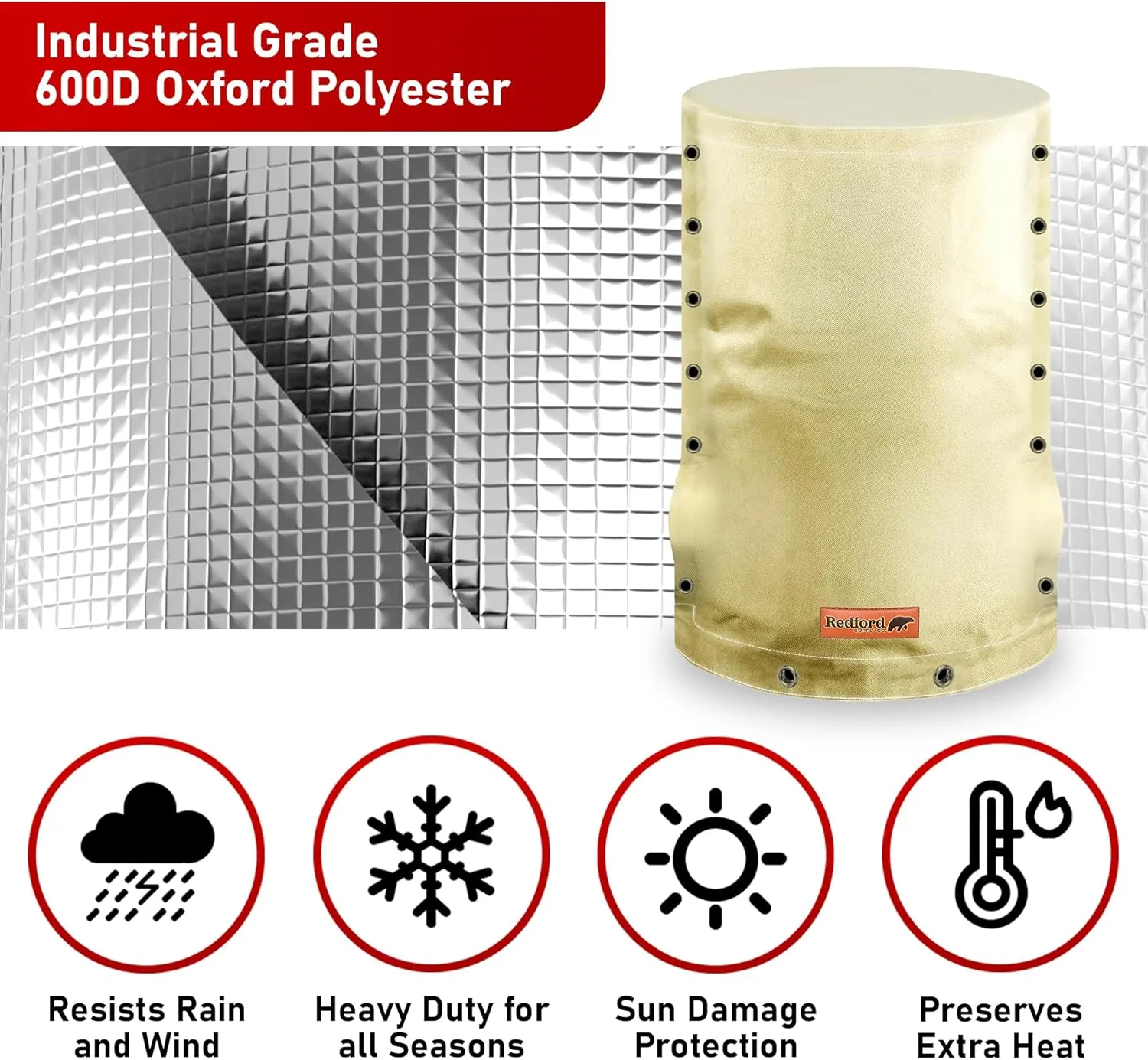 Redford Supply Co. Cold Snap (5°F) Round Pressure Tank Cover Insulation, 3-Way Round, 20"Diameter x 34"H, Water Well Tank Covers Insulated, Well Pump Cover Insulated Freeze Proof, for Winter (Beige)