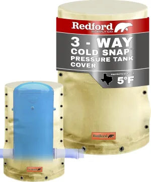 Redford Supply Co. Cold Snap (5°F) Round Pressure Tank Cover Insulation, 3-Way Round, 20"Diameter x 34"H, Water Well Tank Covers Insulated, Well Pump Cover Insulated Freeze Proof, for Winter (Beige)