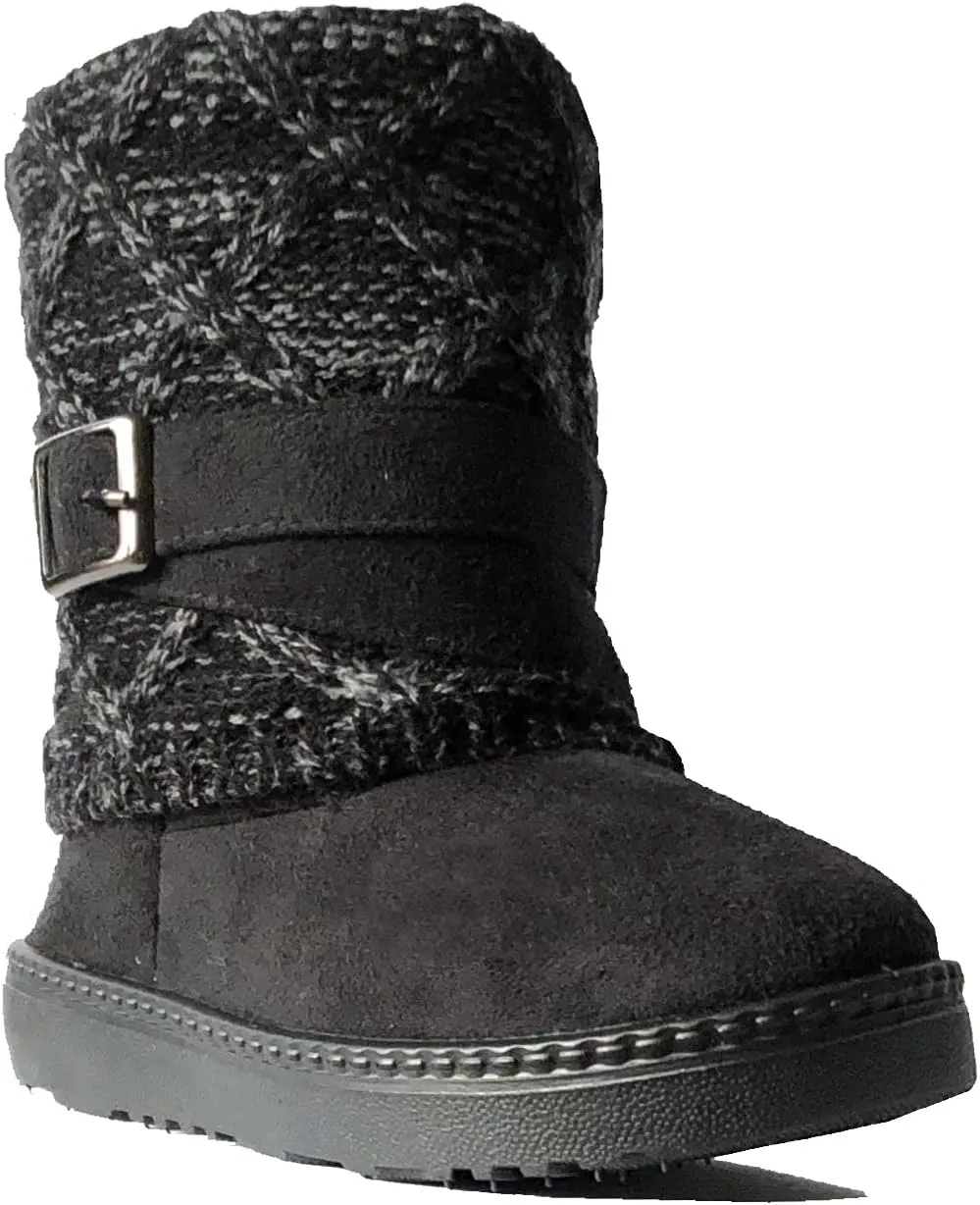 REDVOLUTION Kids Boots Toddler Girls Cute 2 Buttons || Rhinestone Faux Fur Suede Knitting Shoe