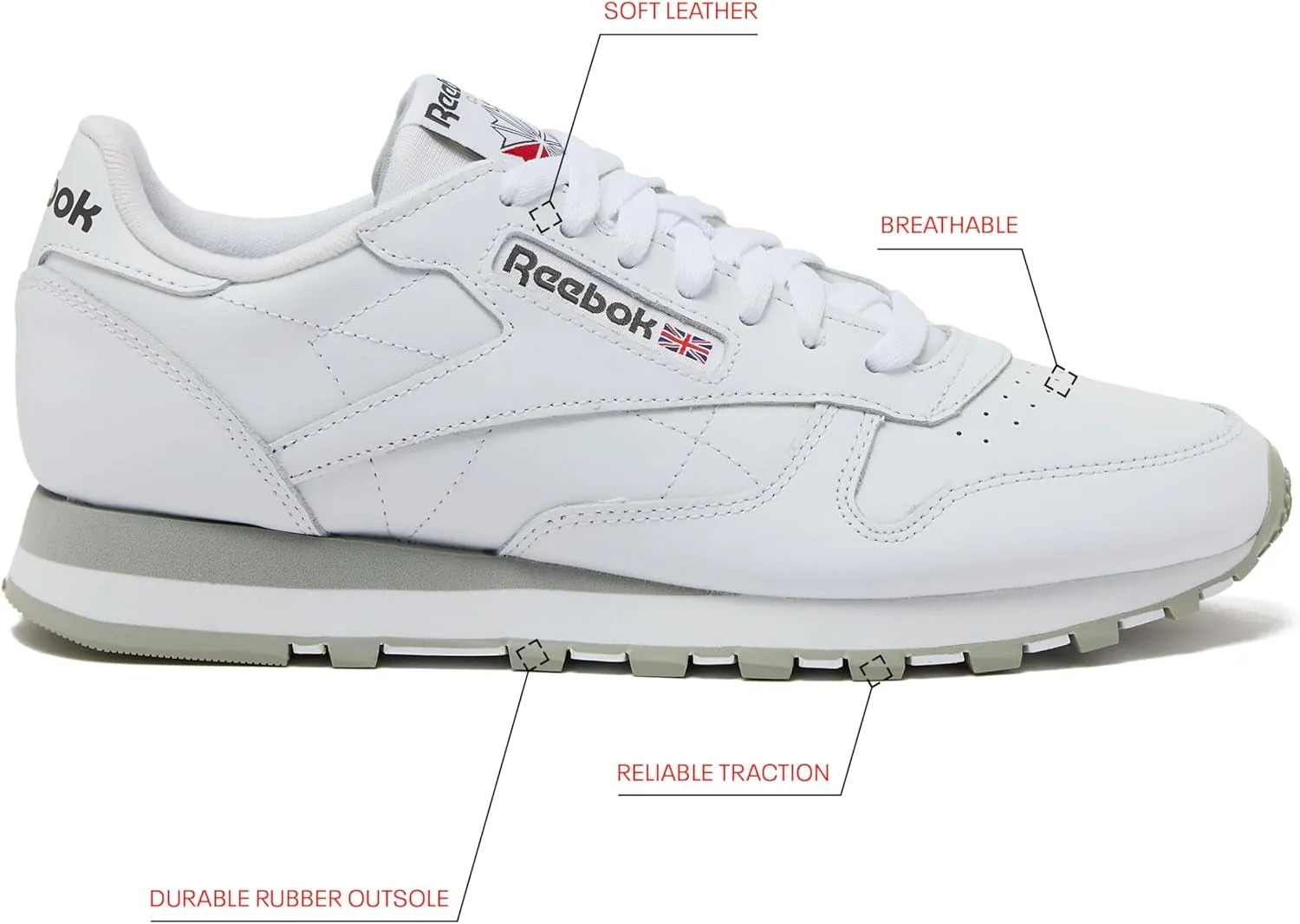 Reebok Classic Leather Sneakers for Men - Black or White Tennis Mens Shoes Size 6 to 18
