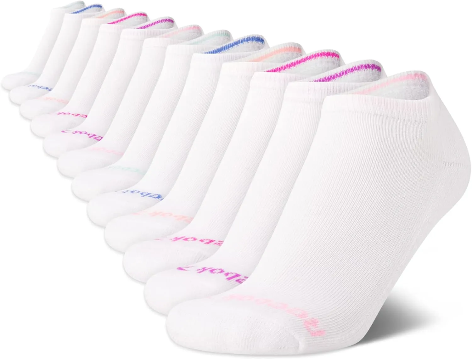 Reebok Girls' 12 Pack Performance Cushion Comfort No Show Socks - Breathable Active Socks for Girls (4-10) - Pink