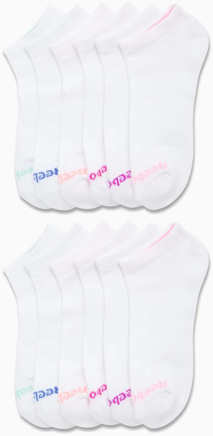 Reebok Girls' 12 Pack Performance Cushion Comfort No Show Socks - Breathable Active Socks for Girls (4-10) - Pink