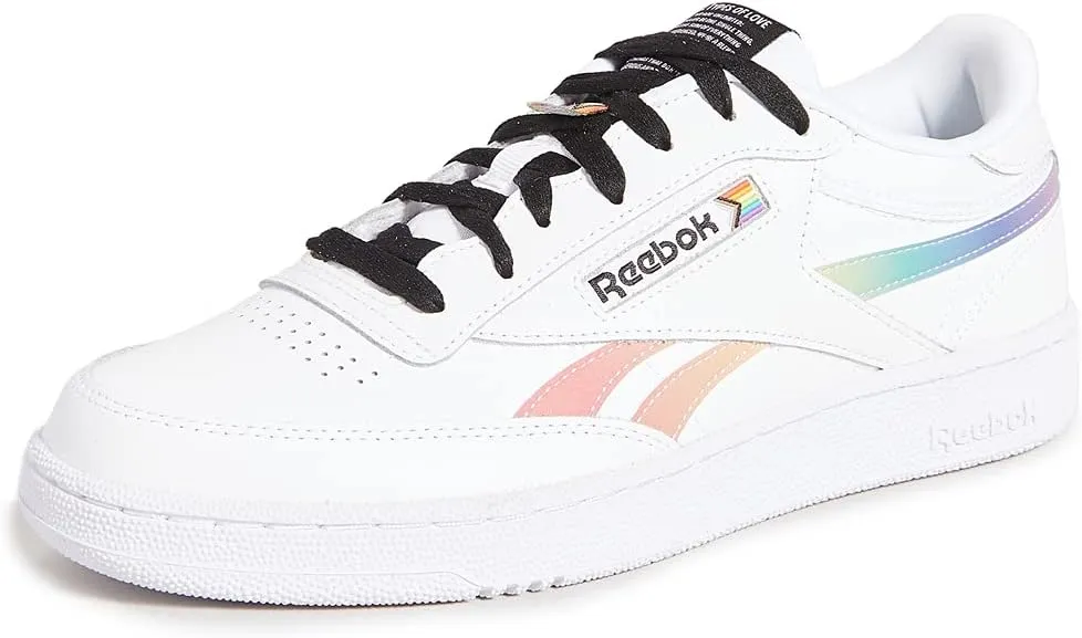 Reebok Men's Club C Revenge Pride Sneakers, White/White/Black, 8 Medium US