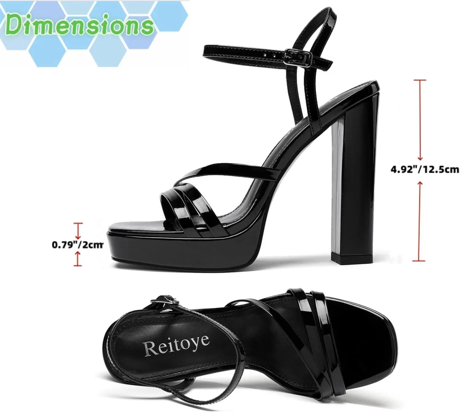 Reitoye Women's Open Toe Platform Heeled Sandals Chunky Heel Ankle Strap Party High Heels