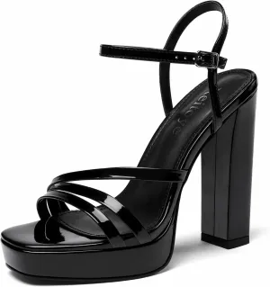 Reitoye Women's Open Toe Platform Heeled Sandals Chunky Heel Ankle Strap Party High Heels