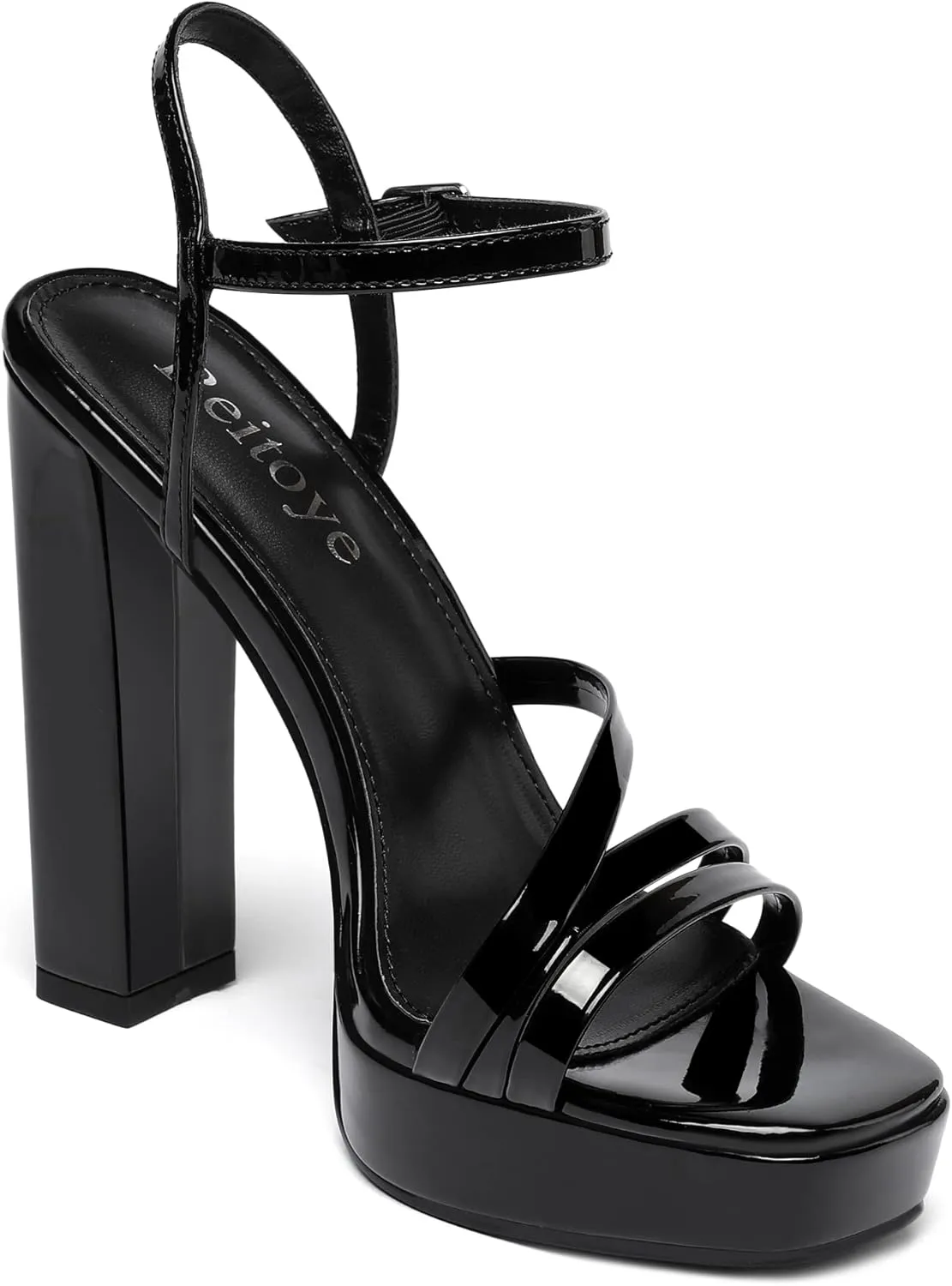 Reitoye Women's Open Toe Platform Heeled Sandals Chunky Heel Ankle Strap Party High Heels