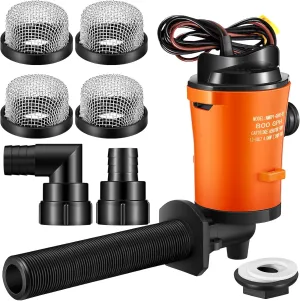 Retisee Livewell Pump for Boat with 4 Stainless Steel Mesh Strainer 3/4 Inch, 12V 800GPH Aerator Pump for Livewell Submersible Cartridge Aerator