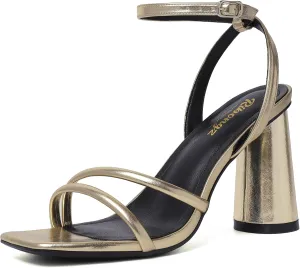 RIBONGZ Block Heels Prom Heeled Sandals for Women Chunky Square Open Toe Strappy High Heels Ankle Strap Wedding Bridal Shoes High Heel Sandals for Party Dress