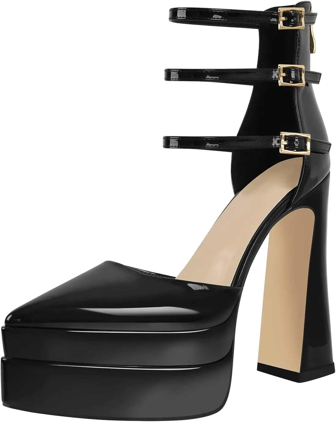 richealnini Chunky Platform Heels for Women Ankle Buckle Strap Pumps Block High Heels Sandals