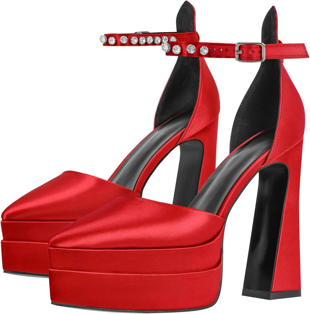 richealnini Chunky Platform Heels for Women Ankle Buckle Strap Pumps Block High Heels Sandals