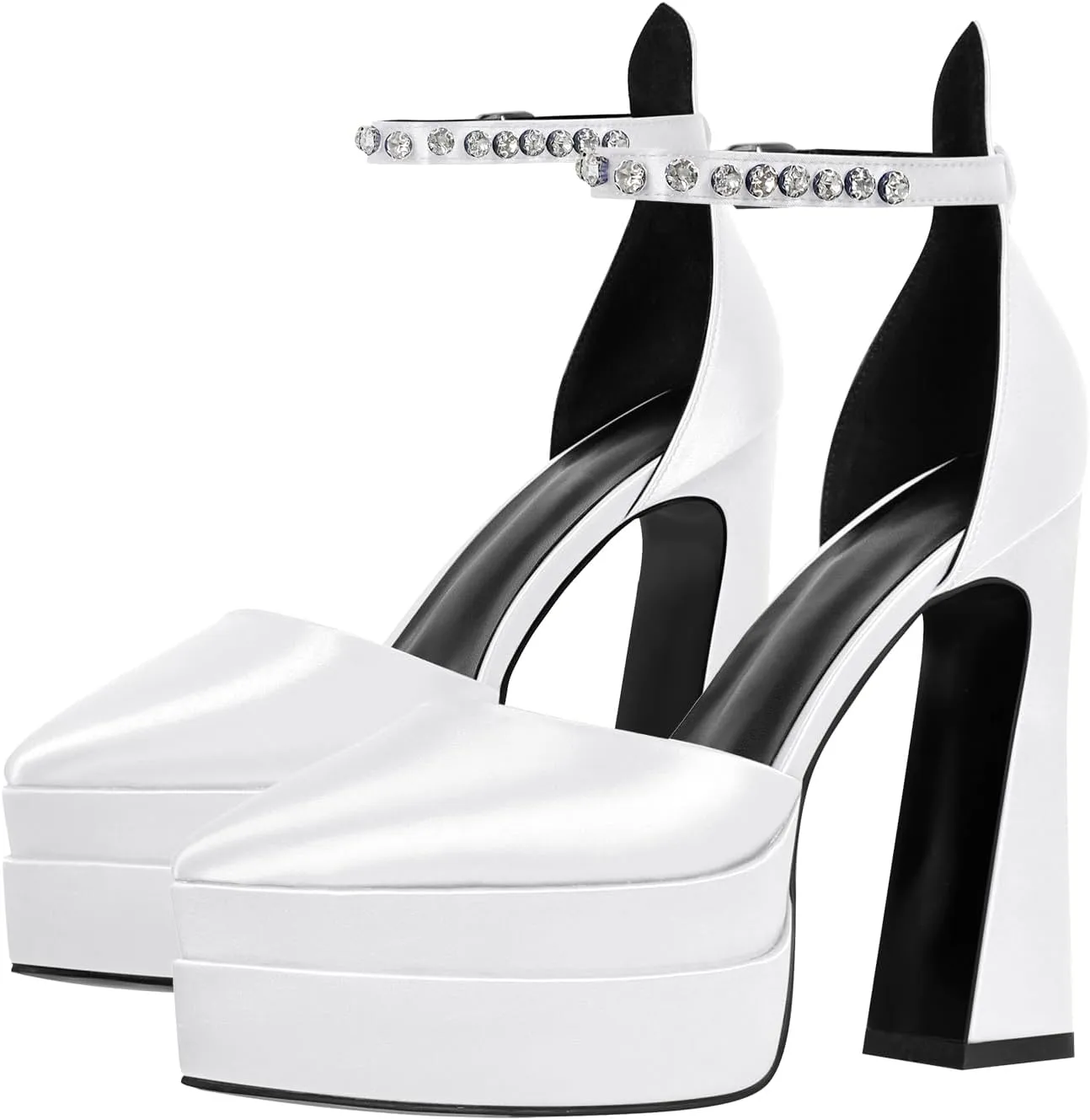 richealnini Chunky Platform Heels for Women Ankle Buckle Strap Pumps Block High Heels Sandals