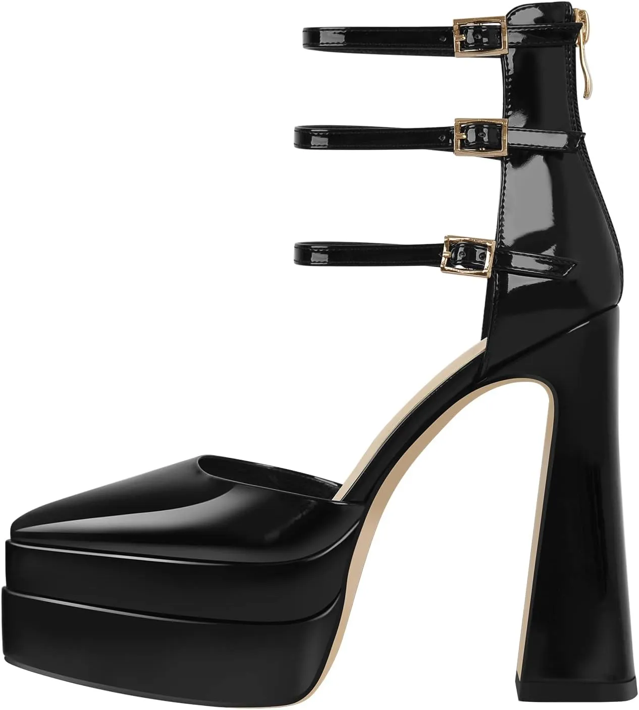 richealnini Chunky Platform Heels for Women Ankle Buckle Strap Pumps Block High Heels Sandals