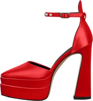 richealnini Chunky Platform Heels for Women Ankle Buckle Strap Pumps Block High Heels Sandals