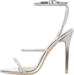 richealnini Rhinestone Stiletto Heels Sandals for Women Crystal Straps Buckle Up Party Dress