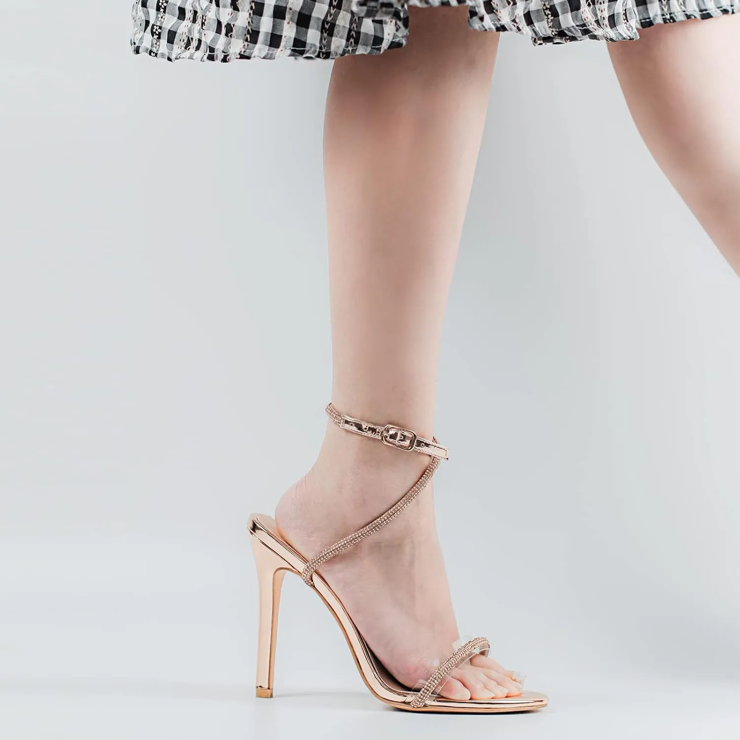 richealnini Rhinestone Stiletto Heels Sandals for Women Crystal Straps Buckle Up Party Dress