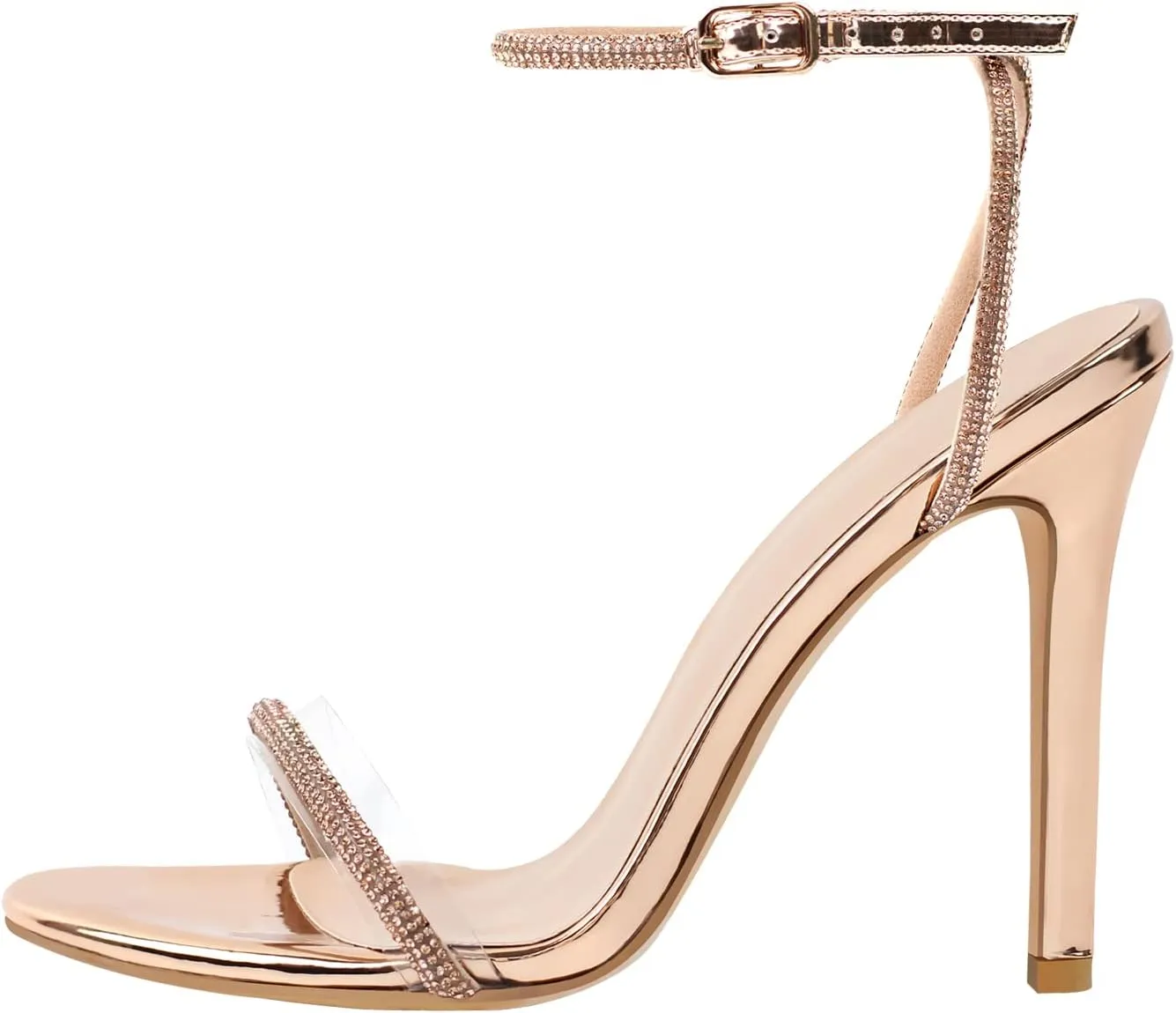 richealnini Rhinestone Stiletto Heels Sandals for Women Crystal Straps Buckle Up Party Dress
