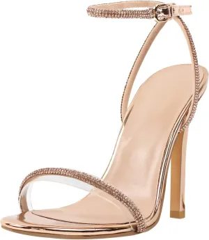 richealnini Rhinestone Stiletto Heels Sandals for Women Crystal Straps Buckle Up Party Dress