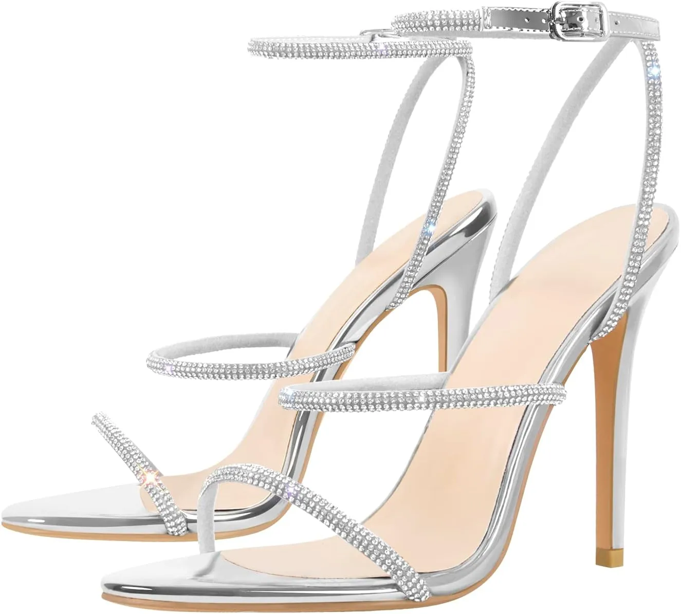 richealnini Rhinestone Stiletto Heels Sandals for Women Crystal Straps Buckle Up Party Dress