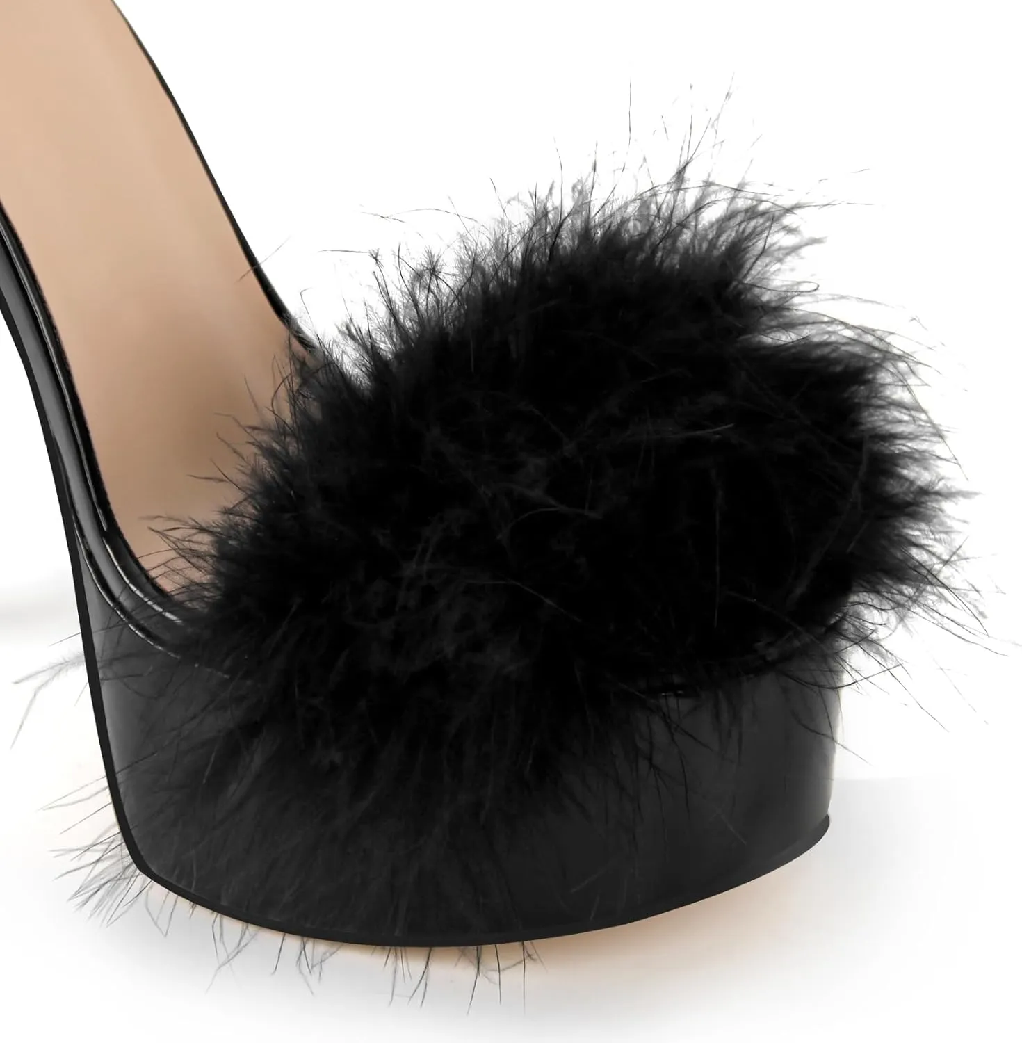 richealnini Studded Rivest Heels for Women Buckle Ankle Strap Platform Furry Sandals Stiletto High Heels
