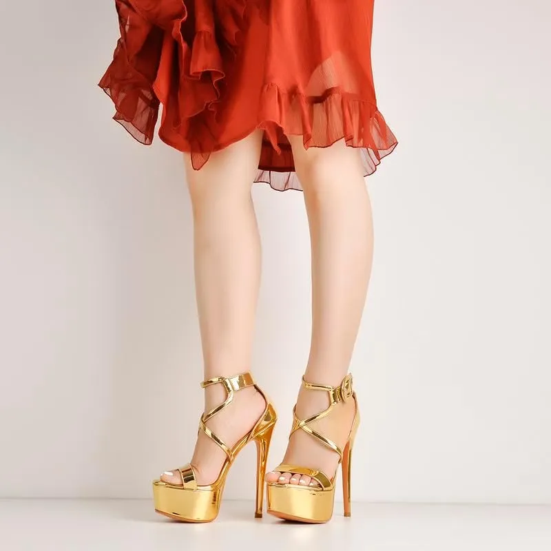 richealnini Women's Crisscross Platform High Heel Sandals Buckle Up Slingback Party Dress