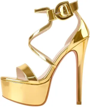 richealnini Women's Crisscross Platform High Heel Sandals Buckle Up Slingback Party Dress